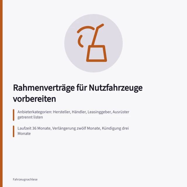 Karte zu Rahmenverträgen für Nutzfahrzeuge mit Laufzeit und Preisgleitklausel. Rahmenverträge mit Nutzfahrzeuganbietern vorbereiten